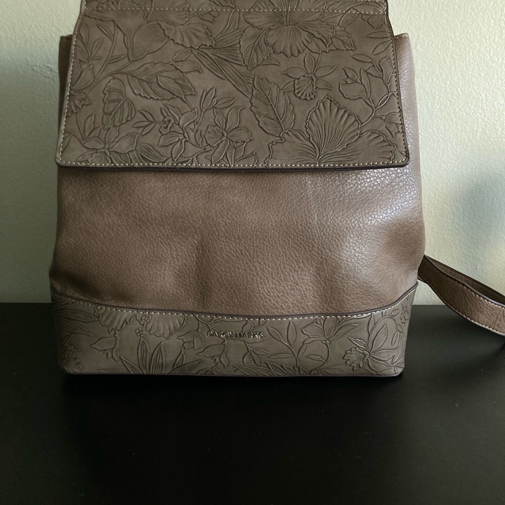 Darcy Marks London Floral Embossed Backpack Bag NWT Brown